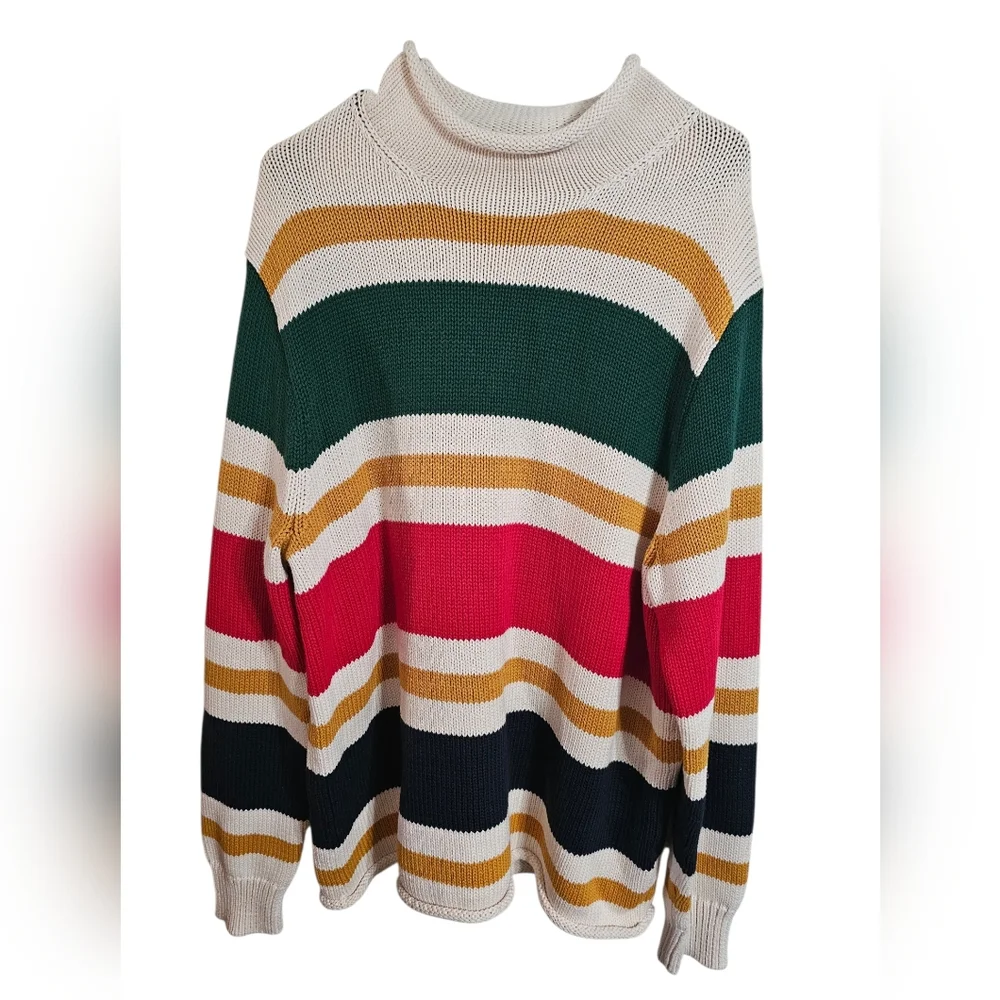 J.Crew Men's Large Striped Cotton Roll-Neck Sweater Archival Heritage Iconic